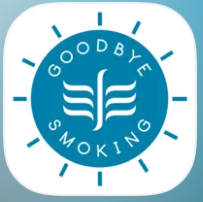禁煙SWAN　卒煙の正しい知識を のアプリアイコン。GOODBYE SMOKING と書かれた青い円形のエンブレム